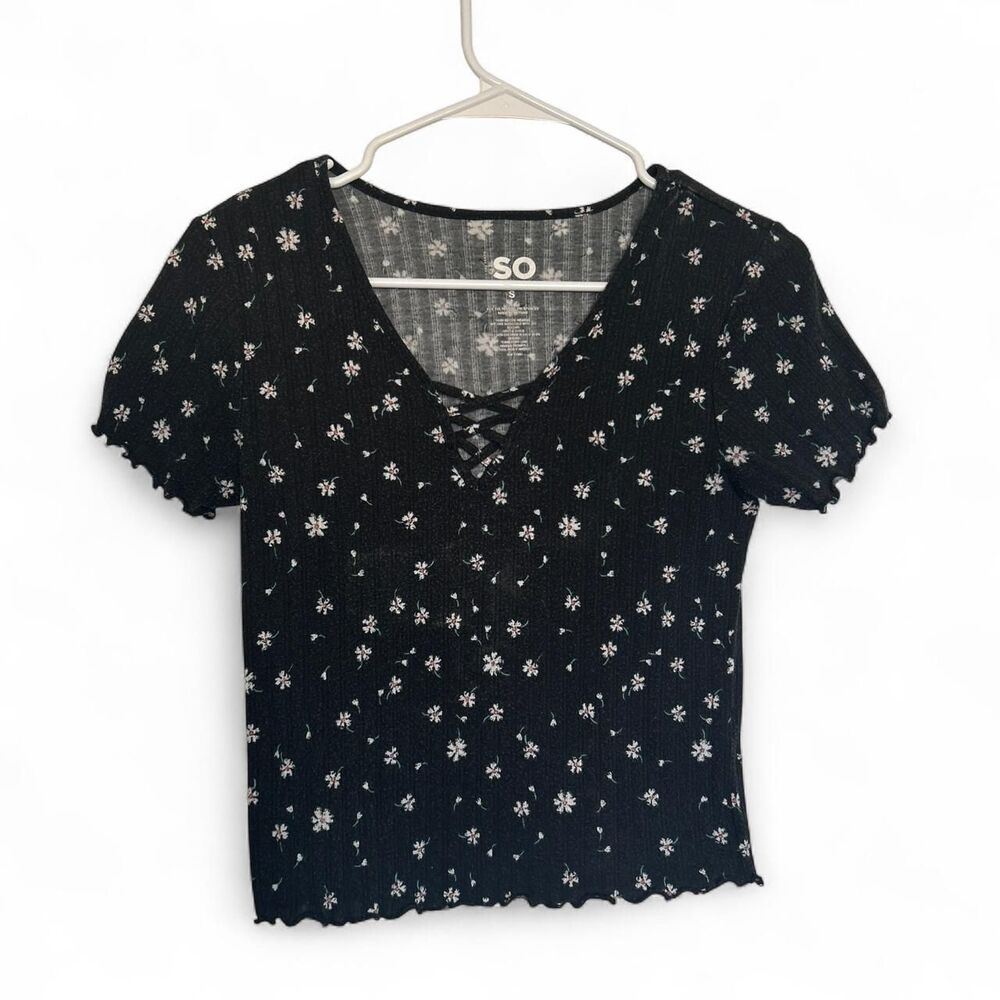 SO Women's Black Floral T-shirt